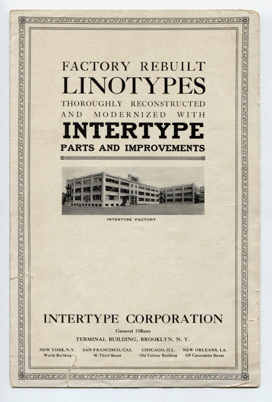 Intertype advertisement for rebuild linotypes