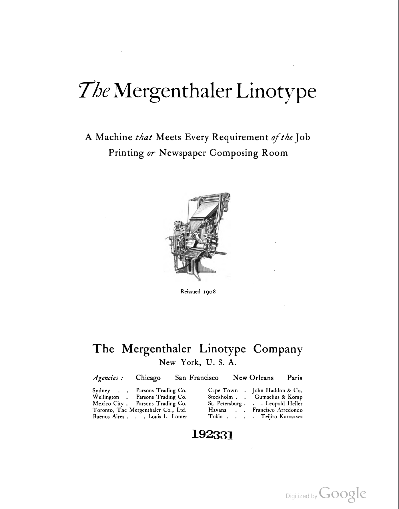 The Mergenthaler Linotype issued this publication along with the release of the Model 5