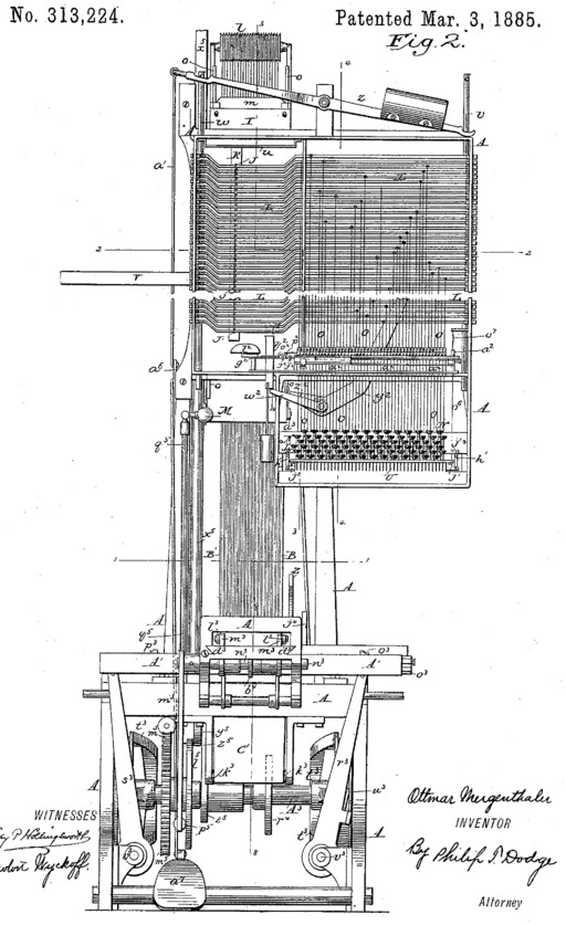 Patent 313,224 regarding a machine for producing printing bars