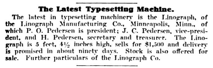 The oldest found mention of the Linograph Company